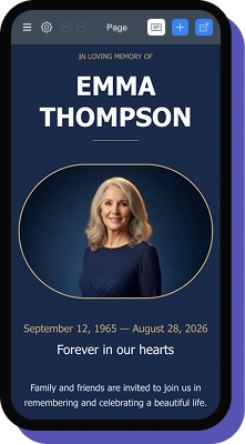 Funeral invitation page on a phone